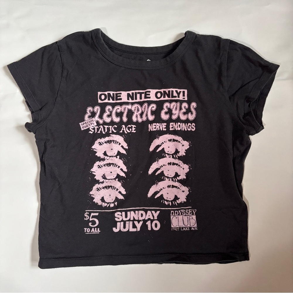 Hollister Black Tee with Pink 'Electric Eyes' Graphic